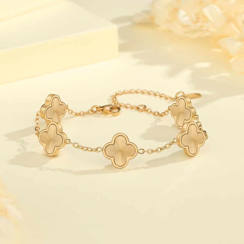 HAITTY 18K Gold Plated Clover Bracelet Set for Women White/Black/Gold/Silver/Green/Pink Adjustable Link Double-Sided Lucky Bracelets Trendy Bracelets Set Jewelry Gifts for Women Men - Image 4